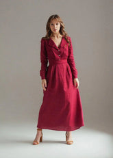 Maxi Dress with sleeves – Long Sleeves & Wooden Buttons |🌿 ريفير